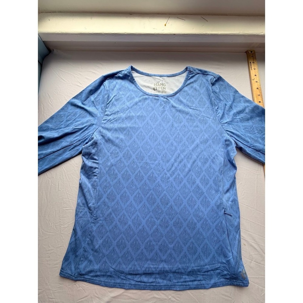 Hang Ten Womens XXL Blue Diamond Print Long Sleeve Performance Shirt Zip Pocket